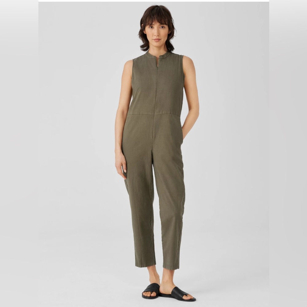 Eileen Fisher Cotton Hemp Stretch Jumpsuit Olive Green / size XS